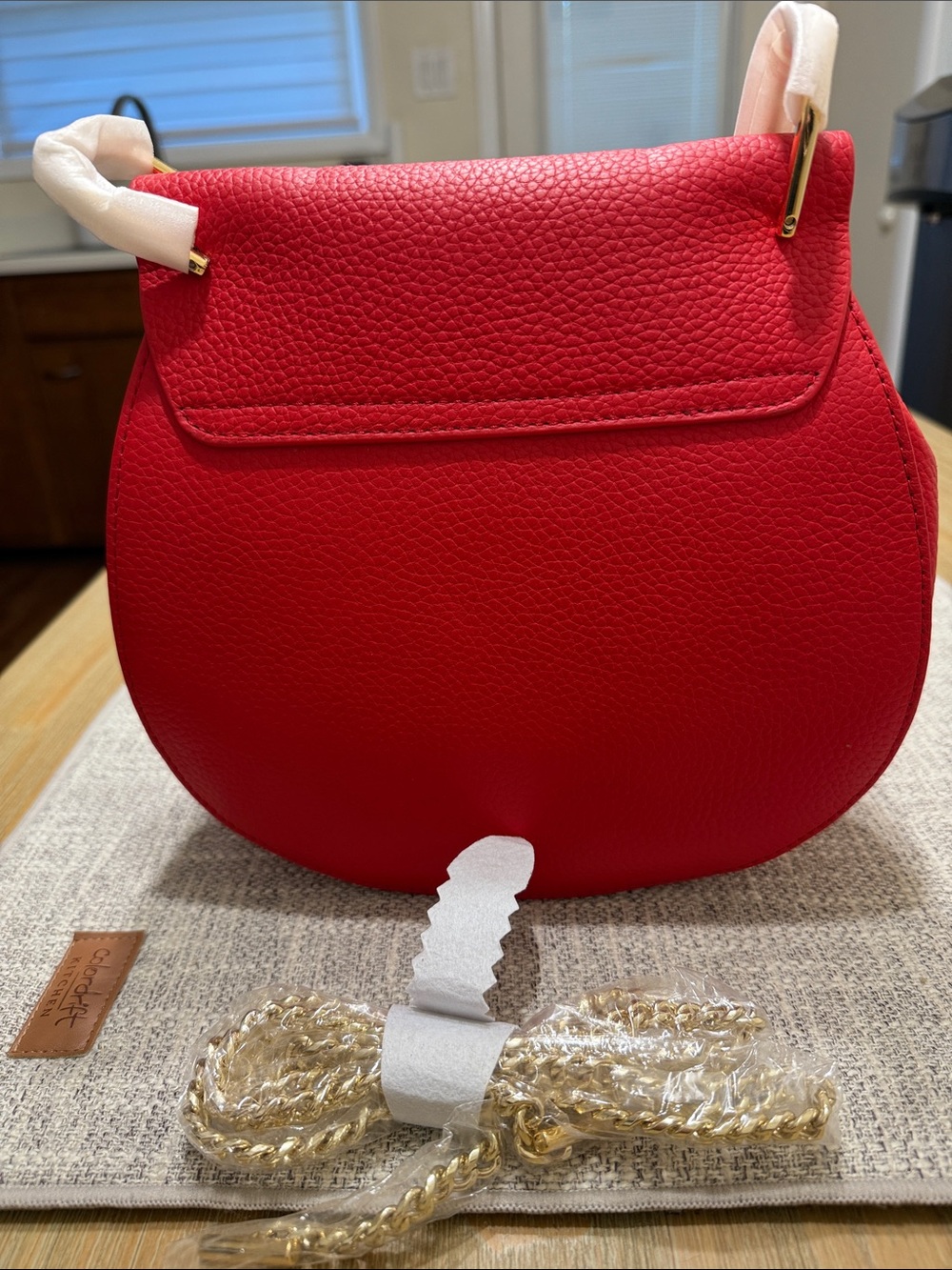 Red Leather Crossbody Bag with Gold Hardware - - Picture 4 of 8